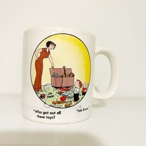 Vintage Family Circus Mug “Who got all these toys?” “Ida know” Bundle and save